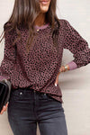 Animal Spotted Print Round Neck Long Sleeve Top-Tops-MomFashion