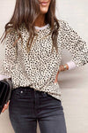 Apricot Animal Spotted Print Round Neck Long Sleeve Top-Tops-MomFashion