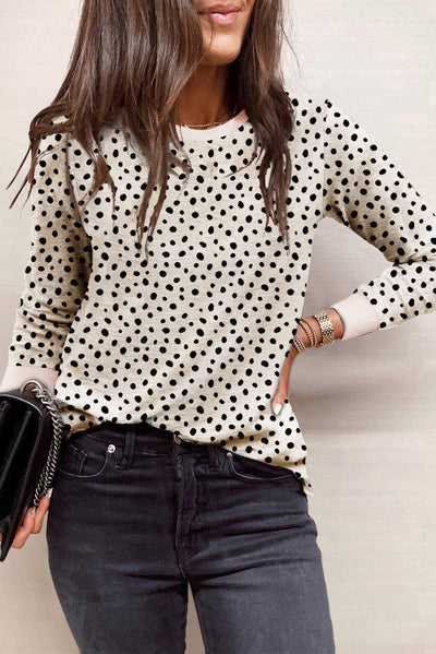 Apricot Animal Spotted Print Round Neck Long Sleeve Top-Tops-MomFashion