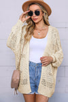 Apricot Casual Hollowed Knit Dolman Sleeve Cardigan-Tops-MomFashion