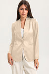 Apricot Collared Neck Single Breasted Blazer with Pockets-Outerwear-MomFashion