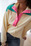 Apricot Color Block Elbow Patch Half Button Sweatshirt-Tops-MomFashion