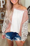 Apricot Colorblock Leopard Sleeve Patchwork Top-Tops-MomFashion