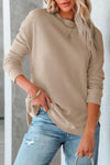 Apricot Crew Neck Ribbed Trim Waffle Knit Top-Tops-MomFashion