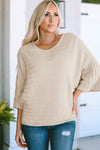 Apricot Exposed Seam Ribbed Knit Dolman Sweater-Tops-MomFashion