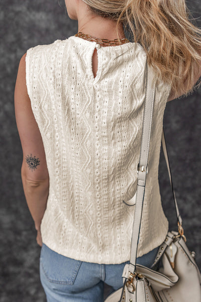 Apricot Guipure Lace Crochet Keyhole Back Tank Top-Tops-MomFashion