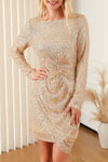 Apricot Knot Pack Hip Sequin Dress-Dresses-MomFashion