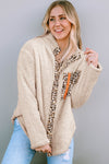 Apricot Leopard Patched Zipped Pocket Fleece Jacket-Outerwear-MomFashion