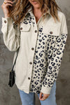 Apricot Leopard Print Detail Pocketed Corduroy Jacket-Outerwear-MomFashion