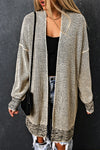 Apricot Plaid Knitted Long Open Front Cardigan-Tops-MomFashion