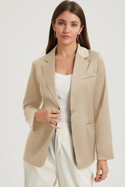 Apricot Pocketed Single Button Lapel Neck Blazer-Outerwear-MomFashion