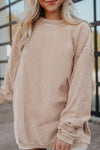 Apricot Ribbed Corded Oversized Sweatshirt-Tops-MomFashion