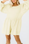 Apricot Solid Color High Waist Long Sleeve Romper-Bottoms-MomFashion