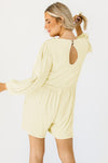 Apricot Solid Color High Waist Long Sleeve Romper-Bottoms-MomFashion