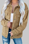 Apricot Studded Buttoned Chest Pockets Corduroy Jacket-Outerwear-MomFashion
