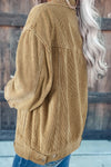 Apricot Studded Buttoned Chest Pockets Corduroy Jacket-Outerwear-MomFashion