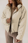 Apricot Zip Up Drawstring Hem Puffer Coat-Outerwear-MomFashion