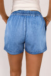 Beau Blue Casual Chambray Drawstring Shorts-Bottoms-MomFashion