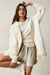 Beige Contrast Knit Patchwork Hooded Functional Coat-Outerwear-MomFashion