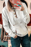 Beige Drawstring Kangaroo Pocket Henley Hoodie-Tops-MomFashion