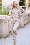 Beige Long Sleeve Top and Drawstring Pants Lounge Outfit-Loungewear-MomFashion