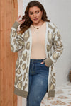 Beige Plus Size Leopard Pattern Cardigan-Plus Size-MomFashion