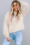 Beige Plush Textured Pullover Hoodie-Tops-MomFashion