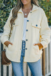 Beige Turn Down Collar Buttoned Shirt Jacket-Outerwear-MomFashion