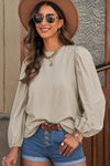 Billowed Sleeve Crew Neck Blouse-Tops-MomFashion