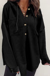 Black Button Up Contrast Knitted Sleeves Hooded Jacket-Outerwear-MomFashion