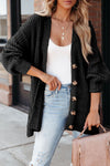 Black Buttoned Front Drop Shoulder Knitted Cardigan-Tops-MomFashion