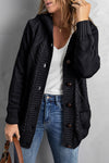 Black Buttoned Hooded Open Front Knitted Sweater-Tops-MomFashion