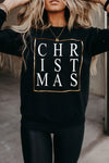 Black CHRISTMAS Glitter Print Crew Neck Sweatshirt-Graphic-MomFashion