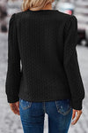 Black Cable Textured Puff Sleeve Sweatshirt-Tops-MomFashion