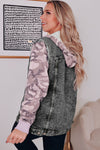 Black Camo Sleeve Hooded Buttoned Denim Jacket-Outerwear-MomFashion