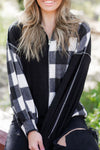 Black Checkboard Patchwork Exposed Stitching Collared Top-Tops-MomFashion