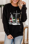 Black Christmas Snowman Graphic Print Pullover Sweatshirt-Graphic-MomFashion