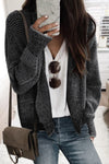 Black Chunky Waffle Knit Oversized Collar Cardigan-Tops-MomFashion