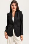 Black Collared Neck Single Breasted Blazer with Pockets-Outerwear-MomFashion