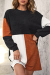 Black Color Block Drop Shoulder Rib Knit Mini Dress-Dresses-MomFashion