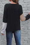 Black Colorblock Textured Knit Top-Tops-MomFashion