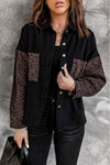 Black Contrast Leopard Denim Jacket-Outerwear-MomFashion