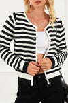 Black Contrast Striped Print Cardigan-Tops-MomFashion