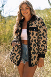 Black Contrast Trimmed Leopard Teddy Shacket-Outerwear-MomFashion