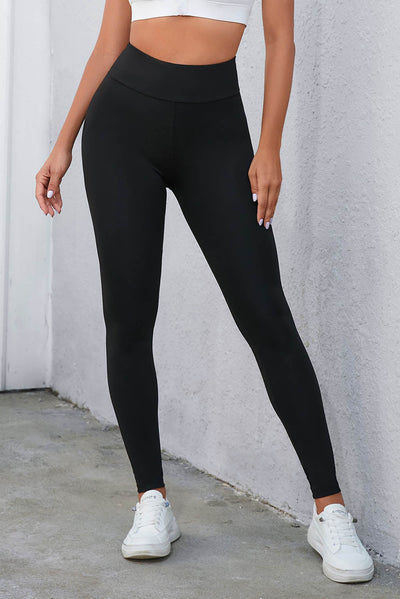 Black Criss Cross Tummy Control High Waist Leggings-Bottoms-MomFashion