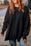 Black Drop Shoulder Ribbed Trim Oversized Sweatshirt-Tops-MomFashion