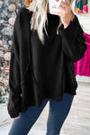 Black Exposed Seam Drop Shoulder Raw Hem Oversized Sweatshirt-Tops-MomFashion