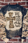 Black Faith Cross Leopard Insert Bleached Sweatshirt-Graphic-MomFashion