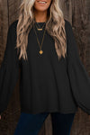 Black Faux Knit Jacquard Puffy Long Sleeve Top-Tops-MomFashion