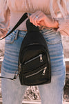Black Faux Leather Multi-pockets Zipped Chest Bag-Shoes & Bags-MomFashion